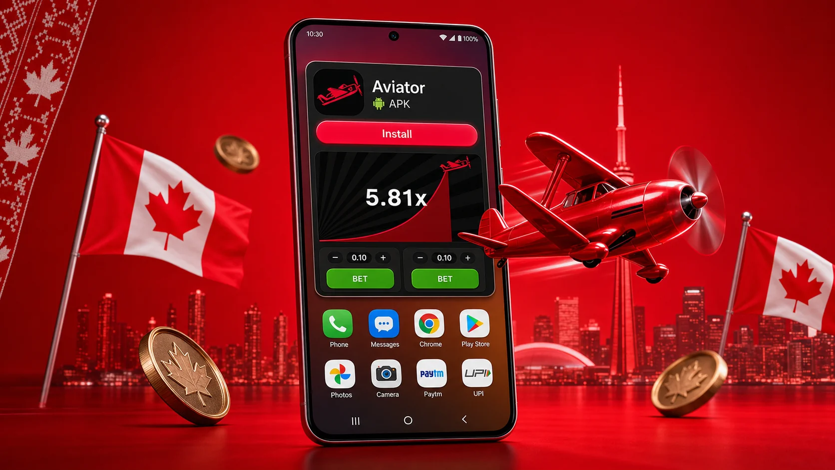 Mobile lobby screens from Canadian casinos showing the Aviator tile ready to launch
